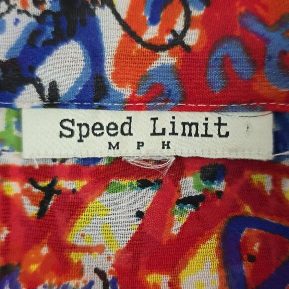 Speed Limit MPH Longline Shirt Multi Color Print Semi Sheer Lightweight Size M/L - Picture 13 of 16